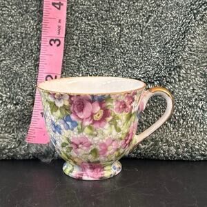 Merit Small Demitasse Cup Occupied Japan MC Floral Pink Chintz with Gold